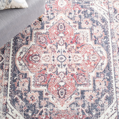 SAFAVIEH Classic Vintage Collection Accent Rug - 3' x 5', Red & Blue, Handmade Oriental Medallion Distressed, Ideal for High Traffic Areas in Entryway, Living Room, Bedroom (CLV203Q)