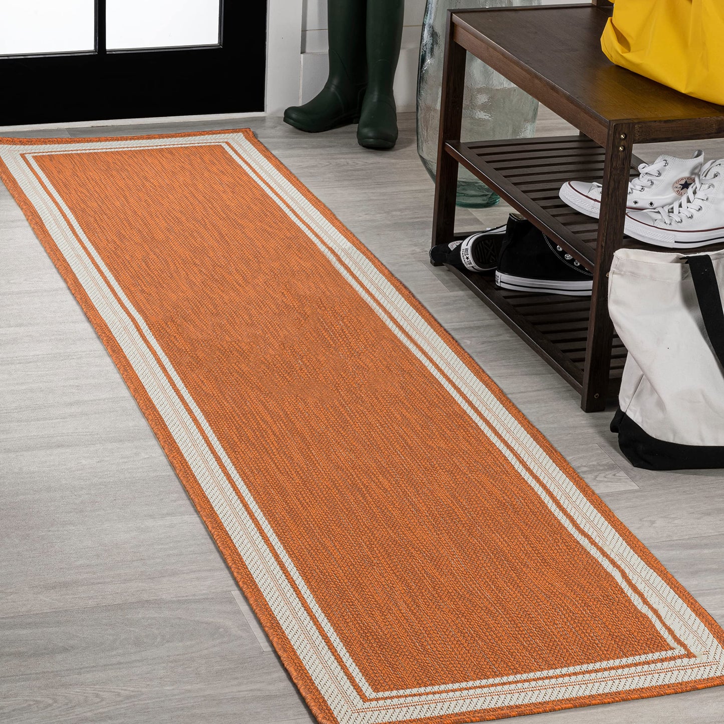 JONATHAN Y Border Stripe Indoor Outdoor Runner Rug 2X8 Orange/Cream, James Modern for Backyard, Patio, Porch, Easy-Cleaning, High Traffic, Pet-Friendly, Non-Shedding (SMB201D-28)