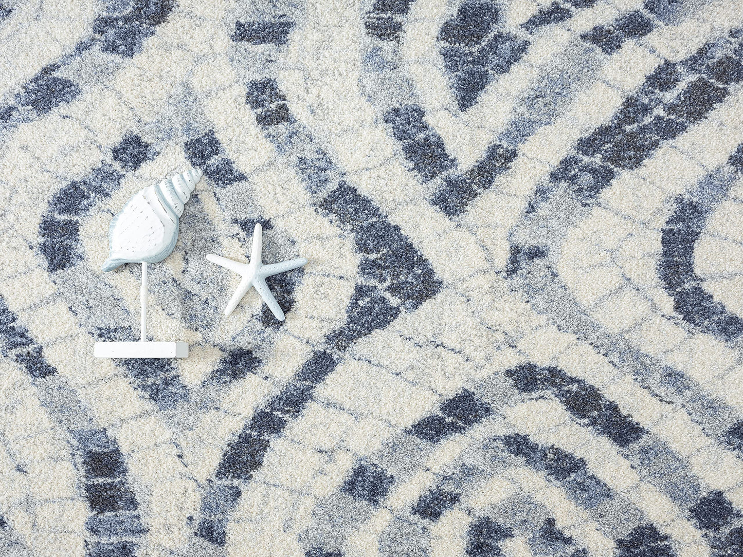 Abani Geometric Blue & Ivory Mosaic Design 4' x 6' Area Rug - No-Shed Premium Contemporary Style Bedroom Rug Rugs
