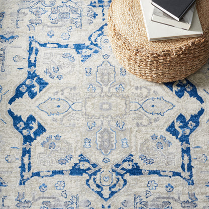 SAFAVIEH Brentwood Collection Area Rug - 9' x 12', Beige & Blue, Medallion Distressed Design, Non-Shedding & Easy Care, Ideal for High Traffic Areas in Living Room, Bedroom (BNT852C)