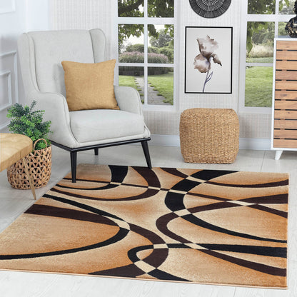 GLORY RUGS Modern Area Rug 5x7 Beige Swirls Carpet Bedroom Living Room Contemporary Dining Accent Sevilla Collection 4816A (Brown)