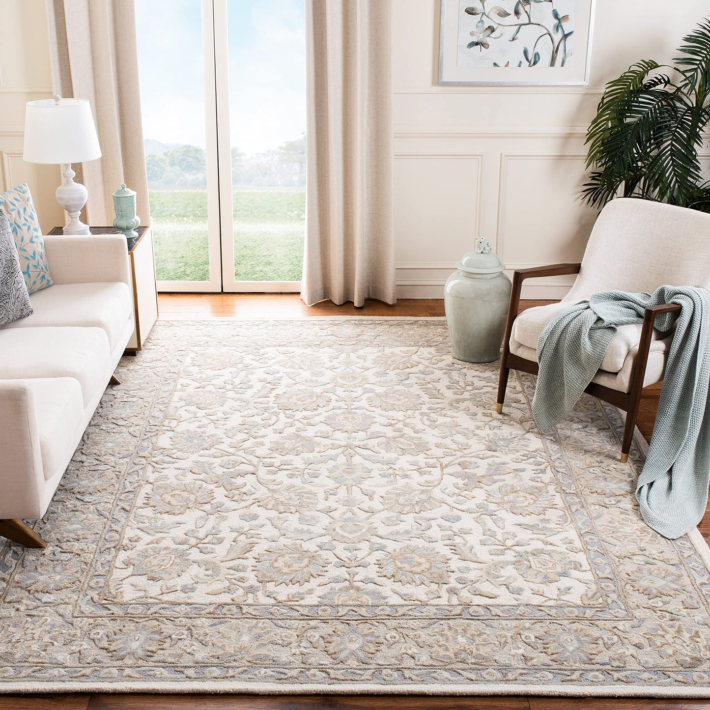 SAFAVIEH Glamour Collection 9' x 12' Ivory/Grey GLM628A Handmade Premium Wool Area Rug