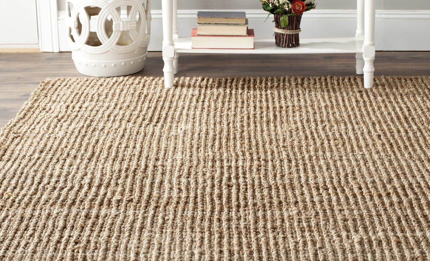 SAFAVIEH Area Rug 7' Square - Natural Fiber Collection - Natural Brown, Handmade Jute, Farmhouse Style, Chunky Textured Thick Pile (NF447A)