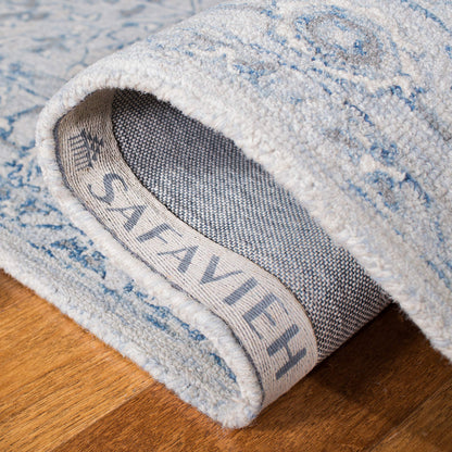 SAFAVIEH Micro-Loop Collection Accent Rug - 2'3" x 5', Light Blue & Ivory, Handmade Shabby Chic Wool, Ideal for High Traffic Areas in Entryway, Living Room, Bedroom (MLP504M)