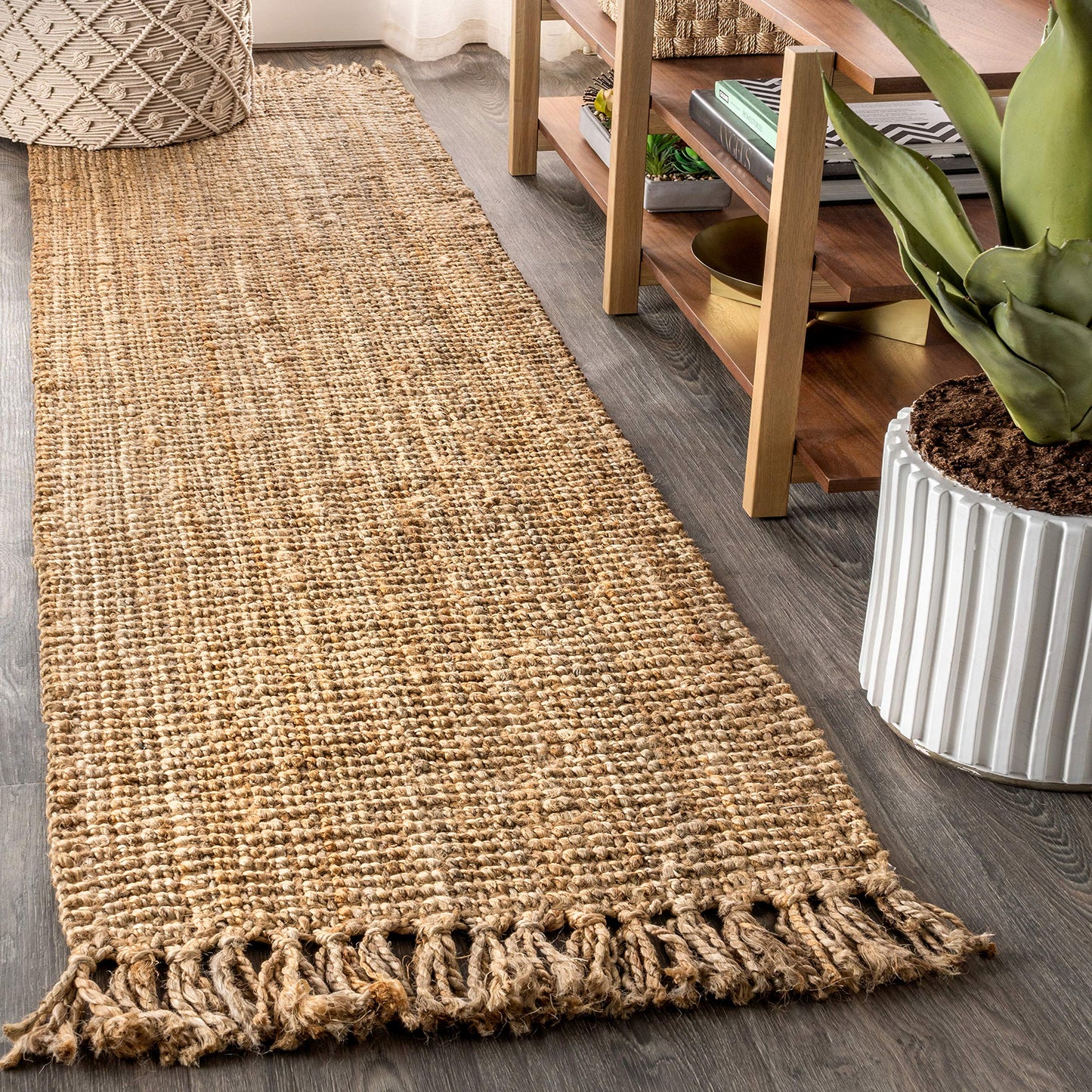 JONATHAN Y Handwoven Jute Fringe Natural Runner Rug, 2x8, Pata, Bohemian, Rustic, Cottage, Easy-Cleaning for Living Room, Bedroom, Kitchen, Non-Shedding (NRF103A-2)