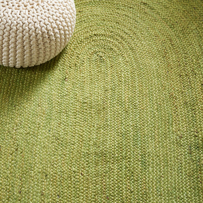 SAFAVIEH Area Rug 4' Round - Natural Fiber Collection - Green & Natural Brown, Handmade Jute, Braided Border Design (NF801G)