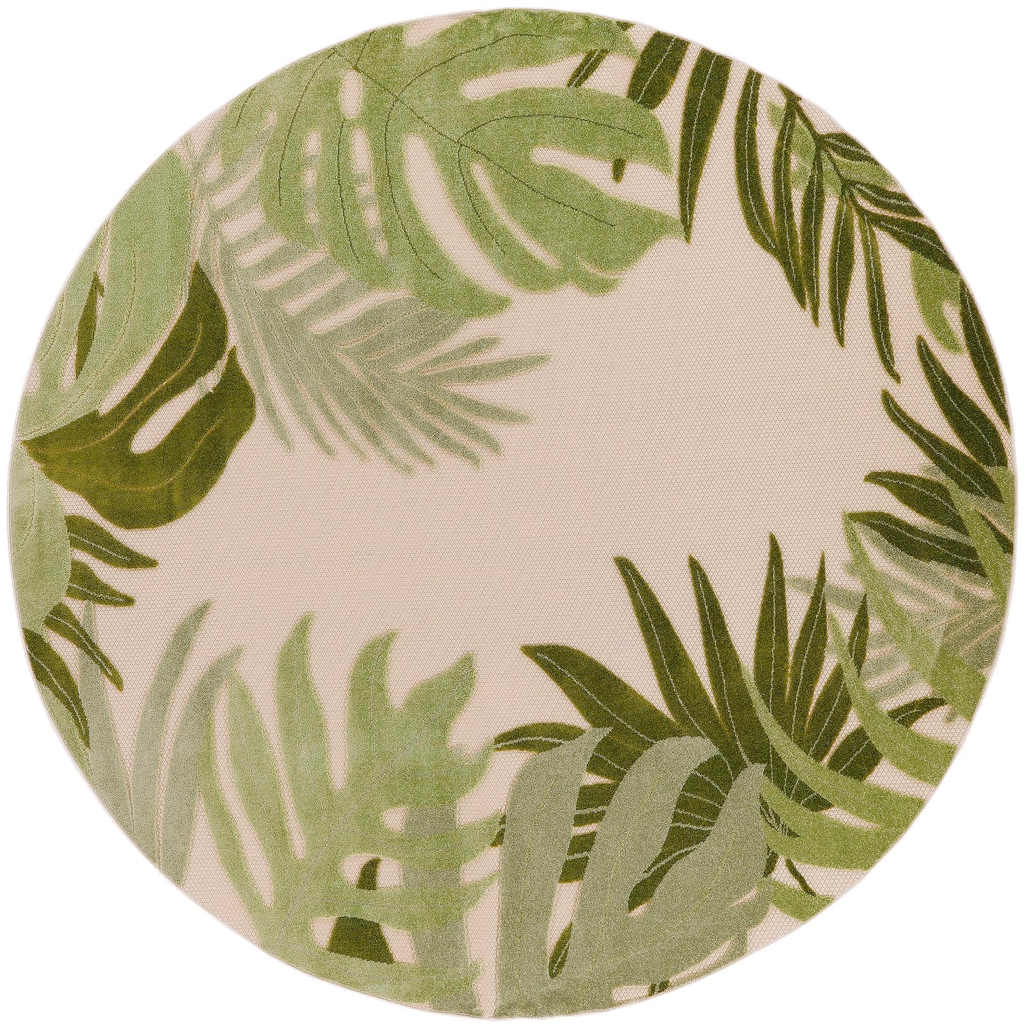 Nourison Home Aloha Ivory Green 5'3" x Round Area Rug - Easy Clean, Non Shedding, Bed Room, Living Room, Dining Room, Kitchen (5' x Round)