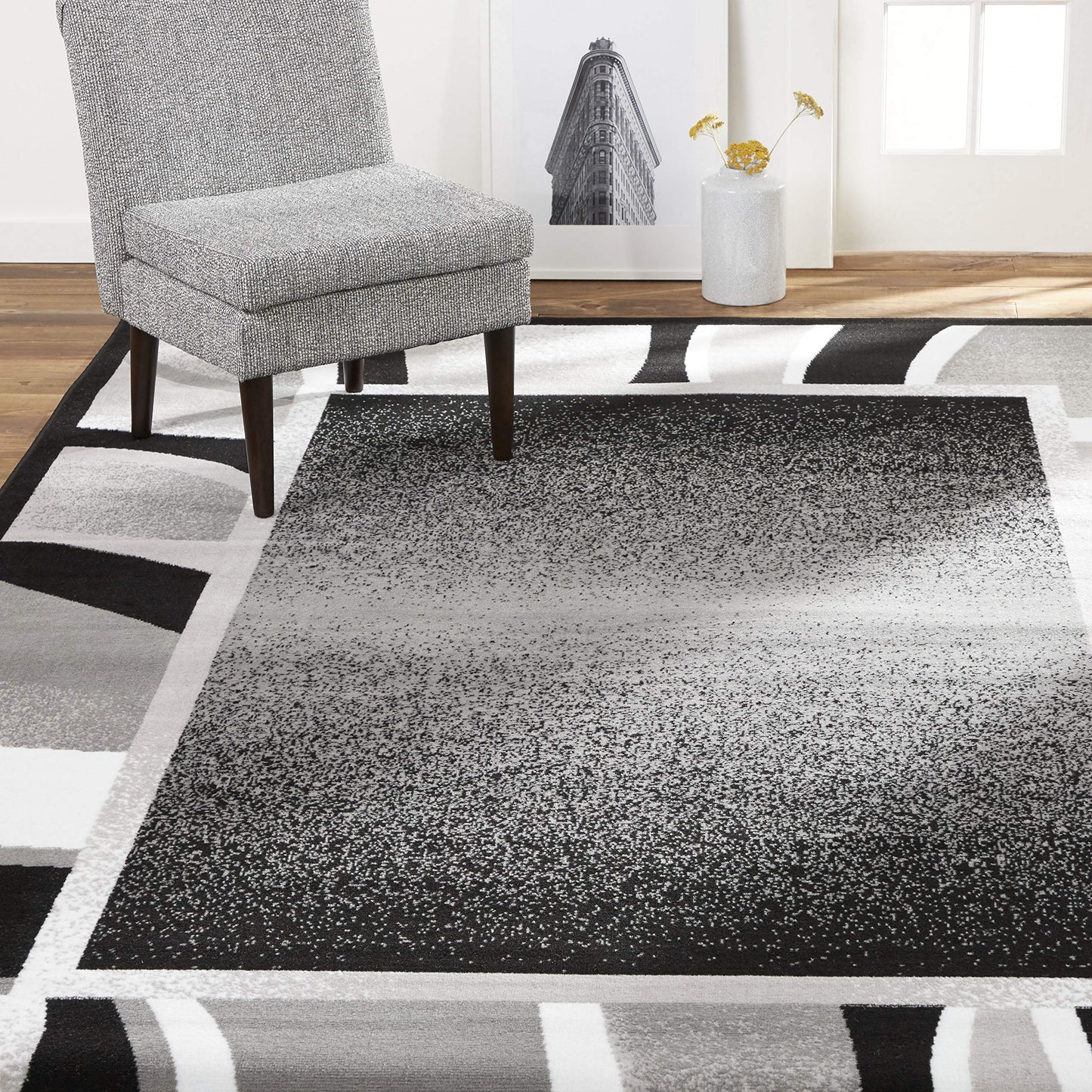 Home Dynamix Lyndhurst Rotana Modern Area Rug, Contemporary Black/Gray 5'2"x7'4", 5'2"x7'4" Rectangle