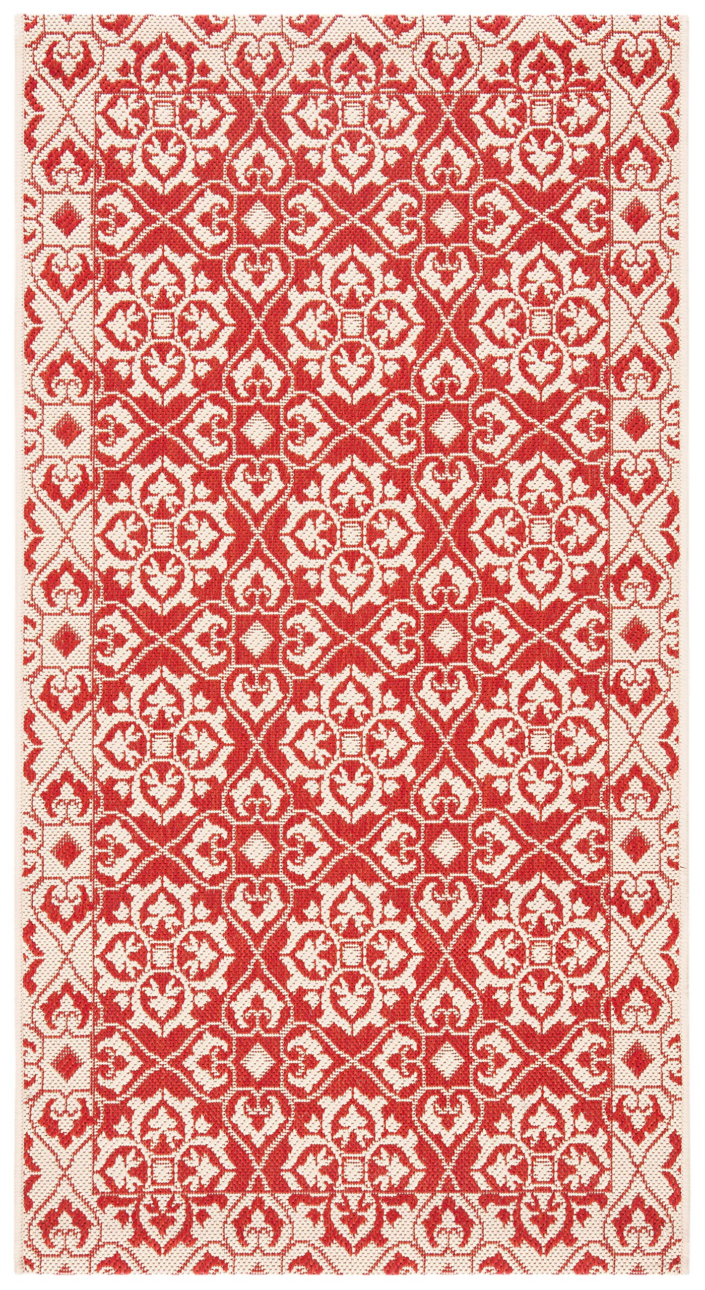 SAFAVIEH Washable Rug Outdoor Courtyard Collection - 2'7" x 5', Red & Cream, Non-Shedding & Easy Cleaning, Ideal for Patio, Backyard, Mudroom (CY6550-28)