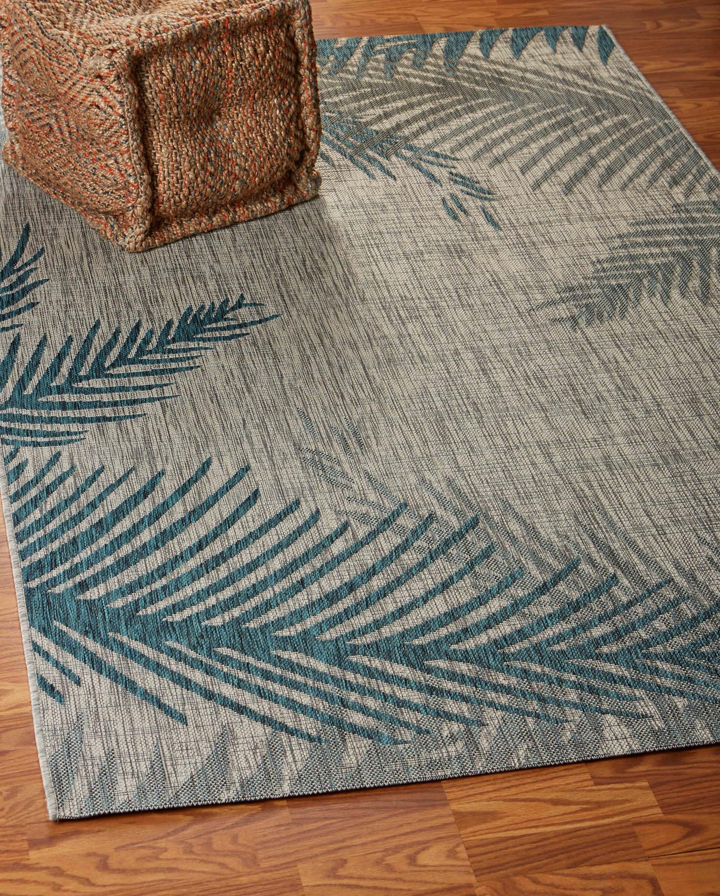 LR Home Palm Fronds Outdoor Area Rug for Home Decor, Carpet for Deck, Patio, Garden, Farmhouse Rug, 5' x 7', Blue/Beige