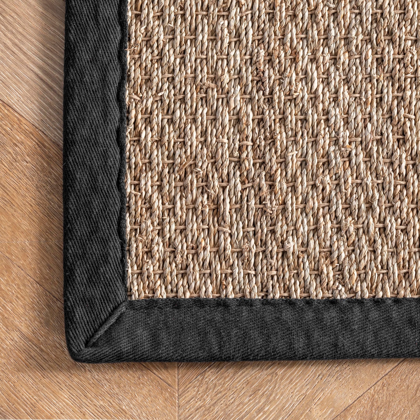 Nuloom Elijah Black/Natural, 2' x 3', Basketweave, Seagrass, Soft and Textured, High Traffic, Stain Resistant, Easy Clean, Durable Area Rug for Bedroom, Living Room, Dining, Den, Foyer, Entryway