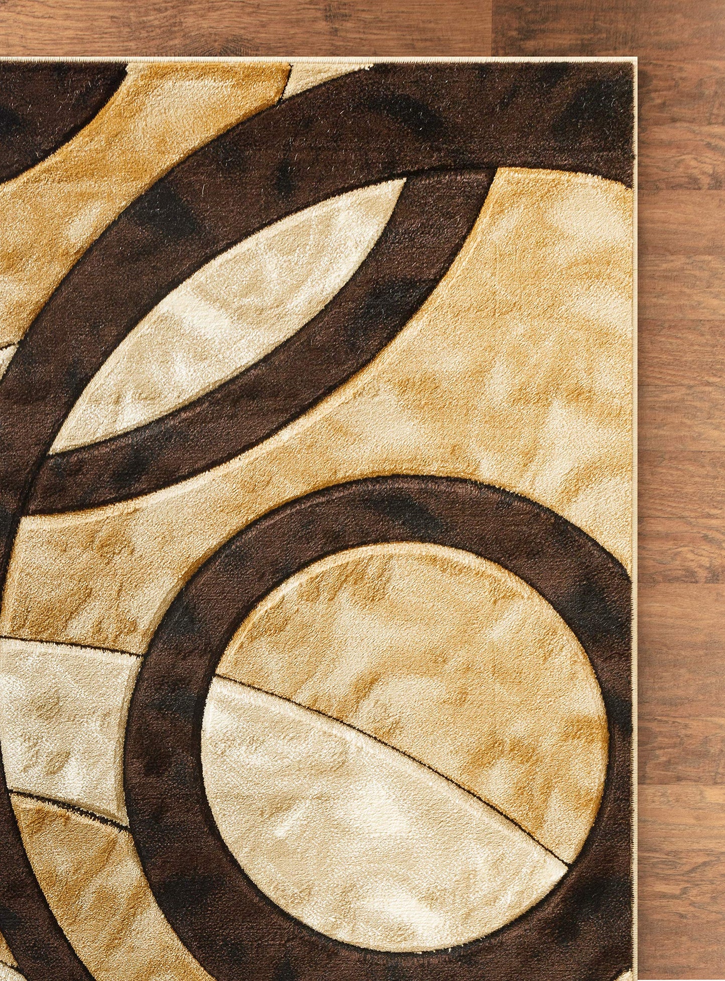 GLORY RUGS Area Rug Modern 5x7 Brown Circles Geometry Soft Hand Carved Contemporary Floor Carpet Fluffy Texture for Indoor Living Dining Room and Bedroom Area
