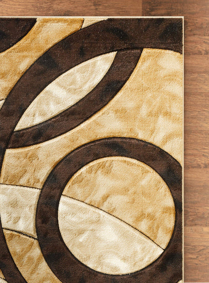 GLORY RUGS Area Rug Modern 5x7 Brown Circles Geometry Soft Hand Carved Contemporary Floor Carpet Fluffy Texture for Indoor Living Dining Room and Bedroom Area