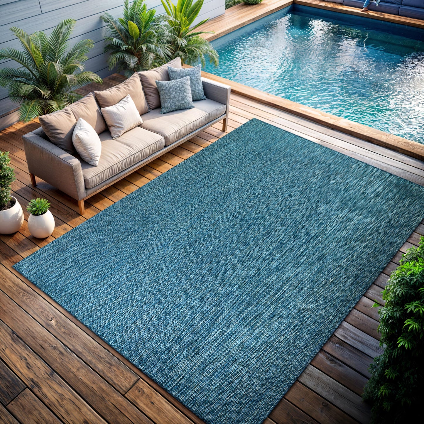 CAMILSON Outdoor Rug 8x10 Modern Area Rugs for Indoor and Outdoor Patios and Porches - Waterproof, Washable, Non-Shedding, Easy-to-Clean Outside Carpet (8 x 10, Solid - Aqua)