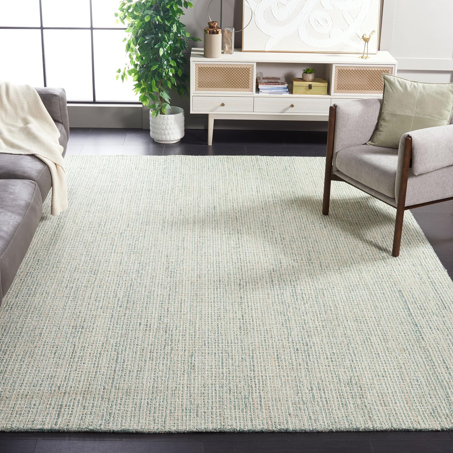 SAFAVIEH Abstract Collection Area Rug - 10' x 14', Green & Ivory, Handmade Wool, Ideal for High Traffic Areas in Living Room, Bedroom, Dining (ABT484Y-10)