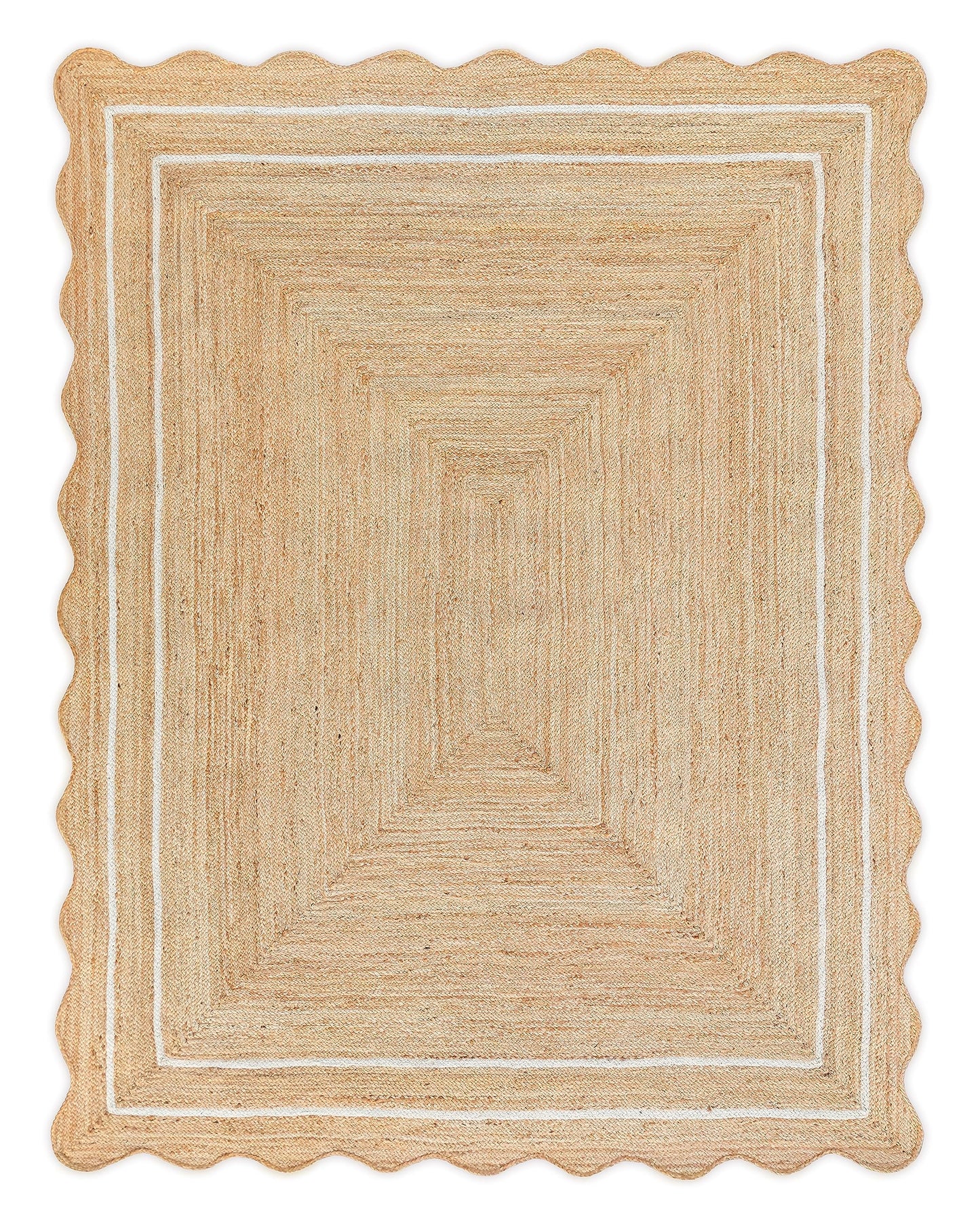 Weaving Village Wave Scalloped Natural Jute Rug - Boho Entryway Runner, Farmhouse Scallop, Off White (8'x10')