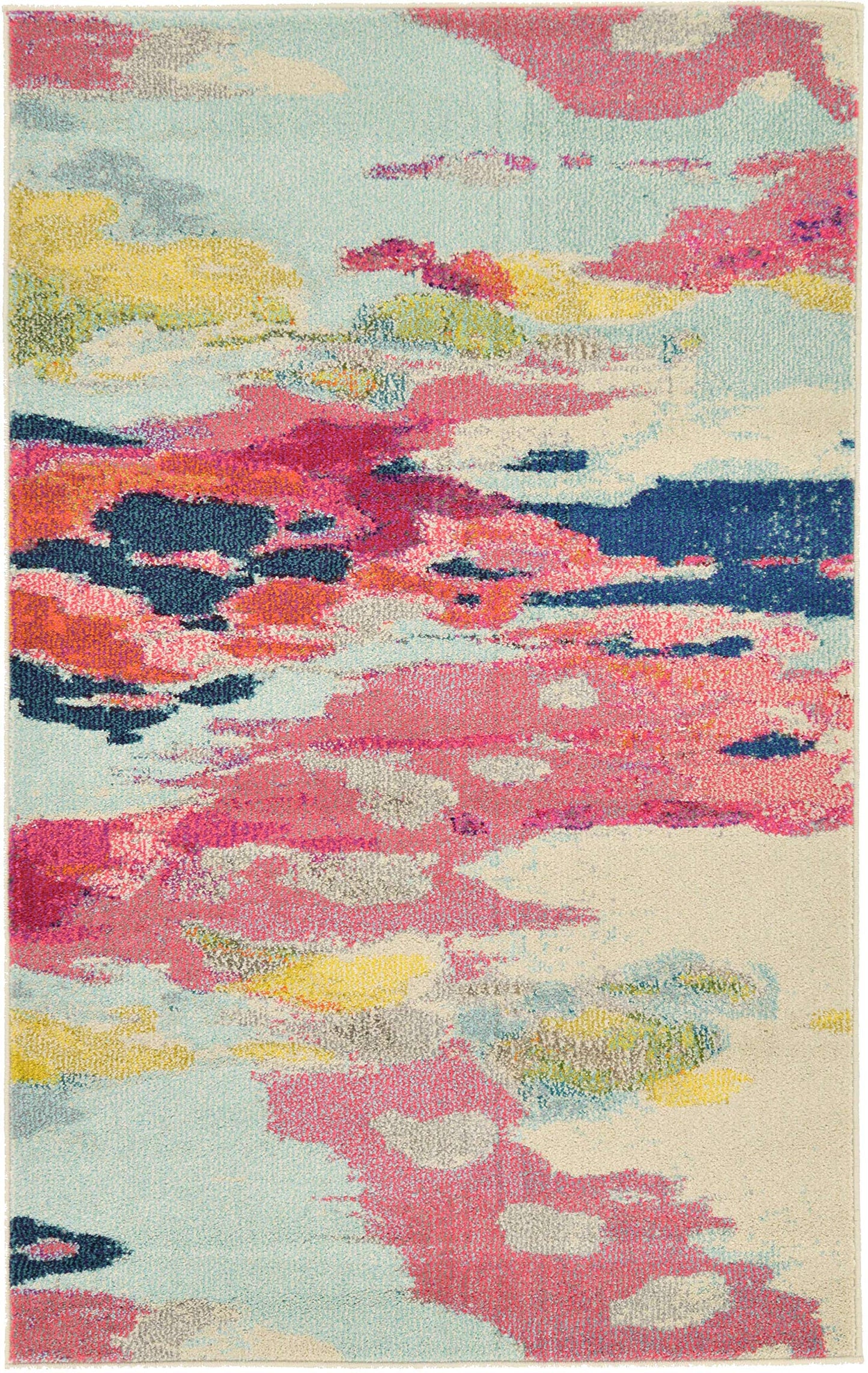 Unique Loom Estrella Collection Light Colors, Abstract, Modern, Vibrant Area Rug (3' 3 x 5' 3 Rectangular, Pink/Ivory)