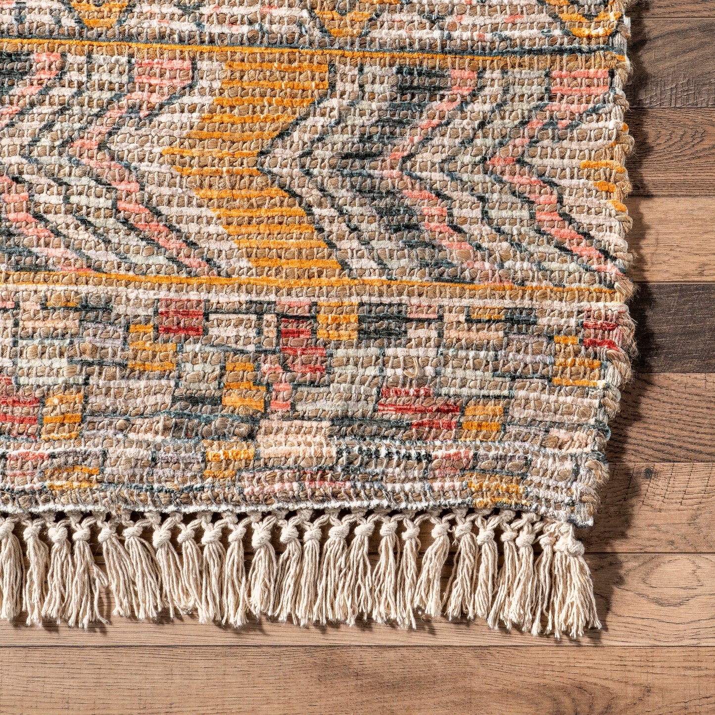 Nuloom Hermina Multicolor/Ivory, 3' x 5', Handmade, Jute, Tribal, Tasseled, Soft and Textured, High Traffic, Stain Resistant, Easy Clean, Durable Runner for Bedroom, Living Room, Dining, Foyer