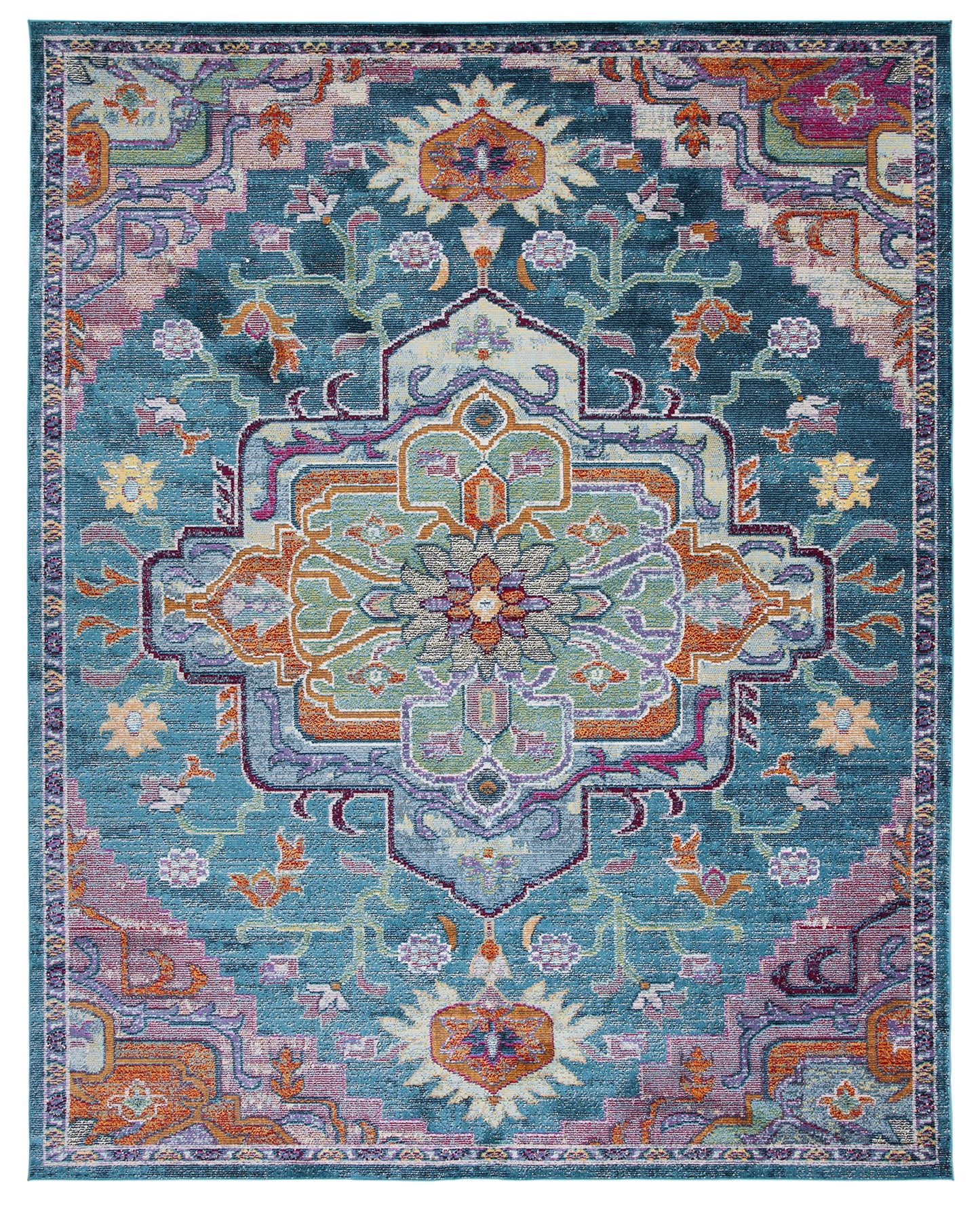 SAFAVIEH Crystal Collection Area Rug - 6'7" x 9'2", Teal & Rose, Medallion Distressed Design, Non-Shedding & Easy Care, Ideal for High Traffic Areas in Living Room, Bedroom (CRS501T)