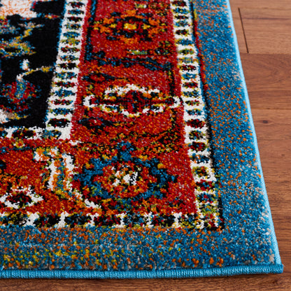 SAFAVIEH Vintage Hamadan Collection Accent Rug - 4' x 6', Blue & Red, Oriental Medallion Design, Non-Shedding & Easy Care, Ideal for High Traffic Areas in Entryway, Living Room, Bedroom (VTH266M)