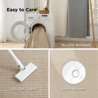 Bedsure 9x12 Faux Wool Area Rugs for Living Room, Machine Washable Carpet, Non-Slip Backing, Pet Friendly Throw Rug for Bedroom Dining Room, Natural Ivory