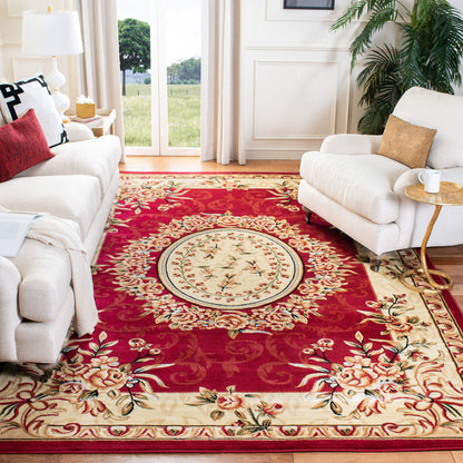 SAFAVIEH Lyndhurst Collection Area Rug - 8' x 11', Red & Ivory, Traditional European Medallion Design, Non-Shedding & Easy Care, Ideal for High Traffic Areas in Living Room, Bedroom (LNH328C)