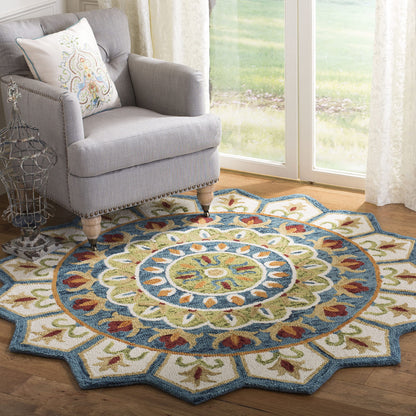 SAFAVIEH Novelty Collection 3' Round Ivory/Blue NOV605M Handmade Boho Floral Premium Wool Entryway Foyer Living Room Bedroom Kitchen Area Rug