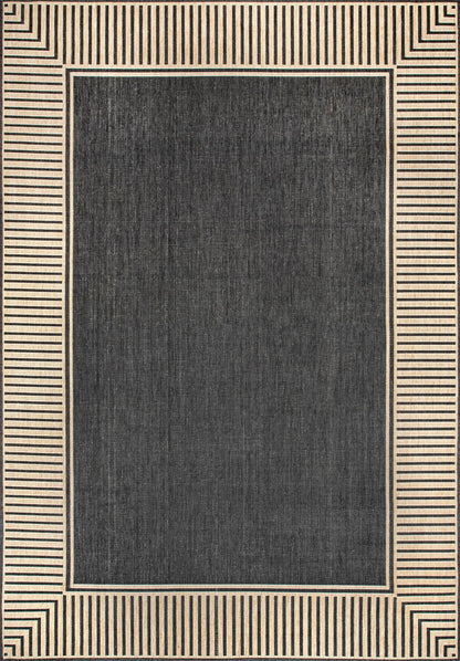Nuloom Asha Dark Grey/Ivory, 2' x 3', Casual, Striped Border, Soft and Cozy, High Traffic, Stain Resistant, Easy Clean, Durable Area Rug for Indoor/Outdoor Patio, Deck, Porch, Garden, Courtyard