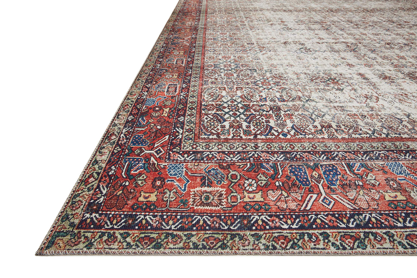Loloi Layla Collection LAY-12 Ivory/Brick 7'-6" x 9'-6" .13" Thick Area Rug, Soft, Durable, Vintage Inspired, Distressed, Low Pile, Non-Shedding, Easy Clean, Printed, Living Room Rug