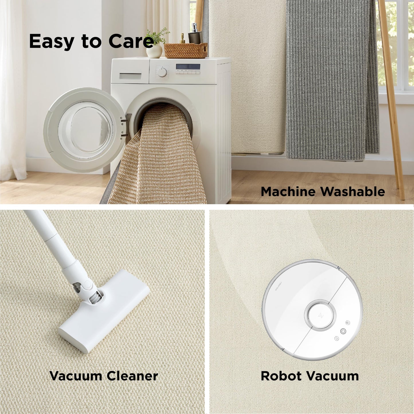 Bedsure 9x12 Faux Wool Area Rugs for Living Room, Machine Washable Carpet, Non-Slip Backing, Pet Friendly Throw Rug for Bedroom Dining Room, Ivory