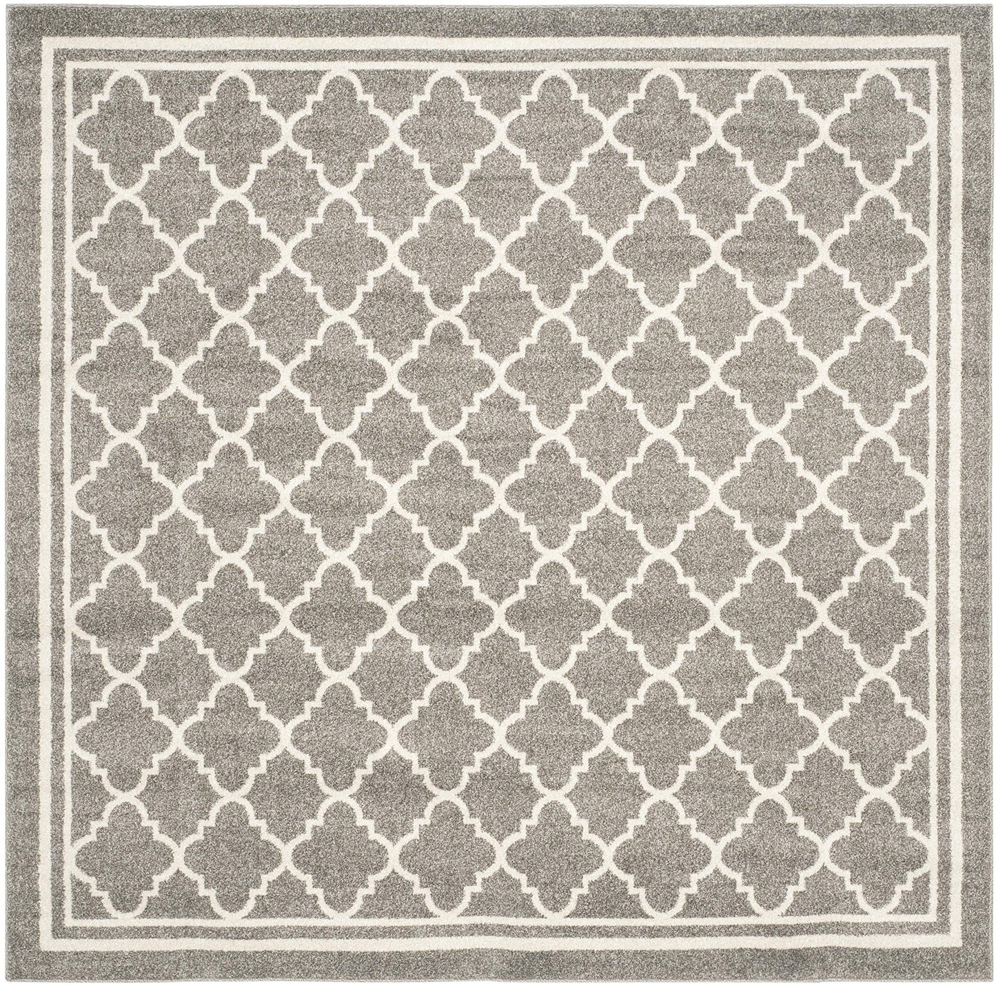 SAFAVIEH Amherst Collection Area Rug - 8' Square, Dark Grey & Beige, Moroccan Trellis Design, Non-Shedding & Easy Care, Ideal for High Traffic Areas in Living Room, Bedroom (AMT422R)