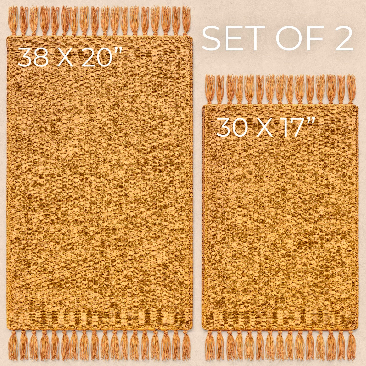 KIBAGA Set of 2 Soft Boho Bathroom Rugs - Beautiful Boho Cotton Rugs that Fit Perfectly Into Your Bath or Kitchen - Washable, Non-Slip Mats Ideal to Enhance Your Modern Home Decor
