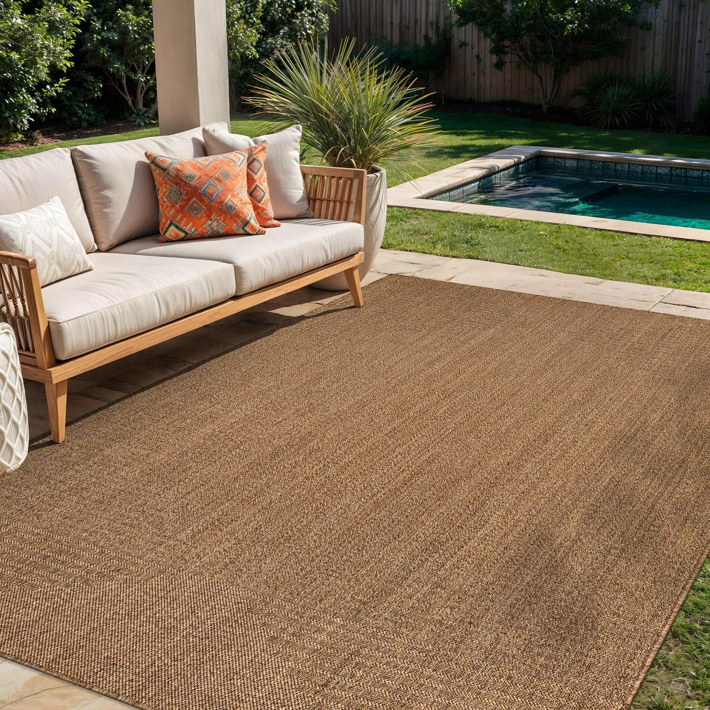 Rugshop Geometric Indoor Outdoor Flat Woven Area Rug,Natural Jute-Style,Easy-Care Patio Rug for Backyard Porch Deck Balcony, 5' x 7' Natural/Jute