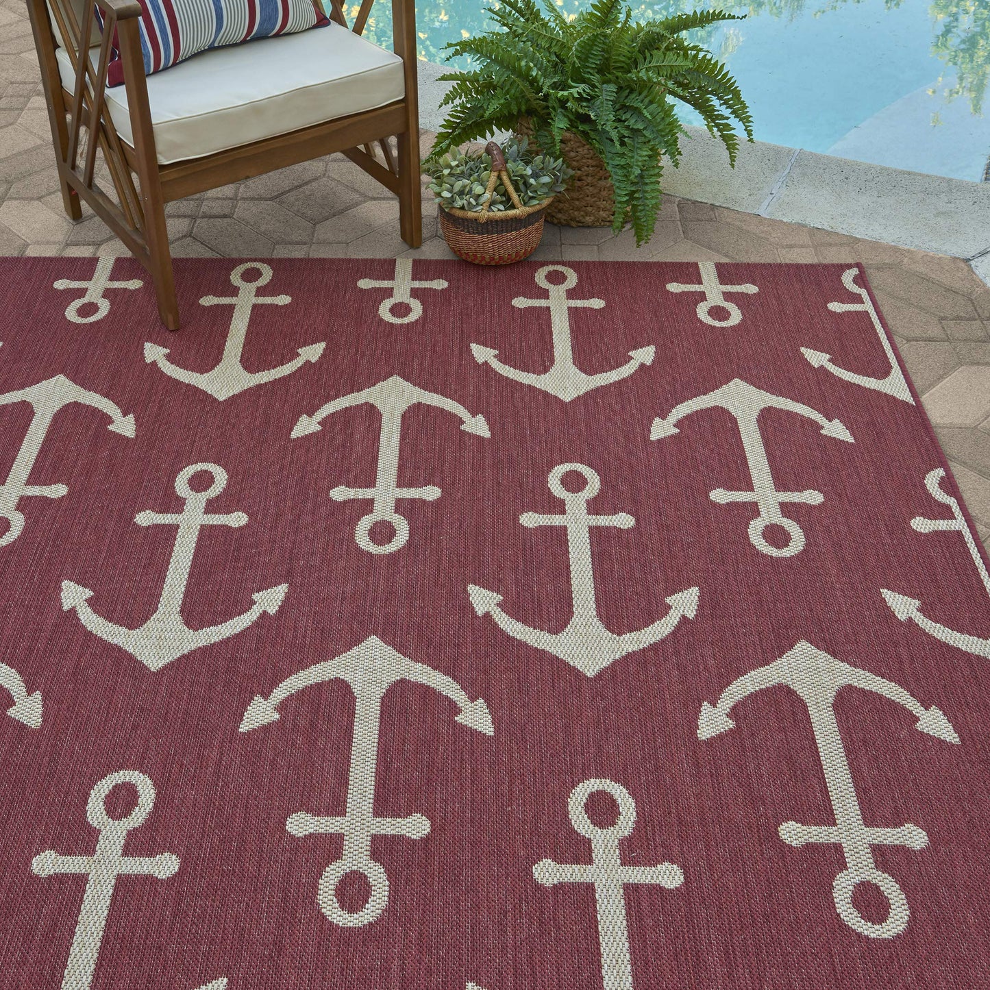 Gertmenian Indoor Outdoor Area Rug, Classic Flatweave, Washable, Stain & UV Resistant Carpet, Deck, Patio, Poolside & Mudroom, 9x13 Ft Extra Large, Anchor, Red