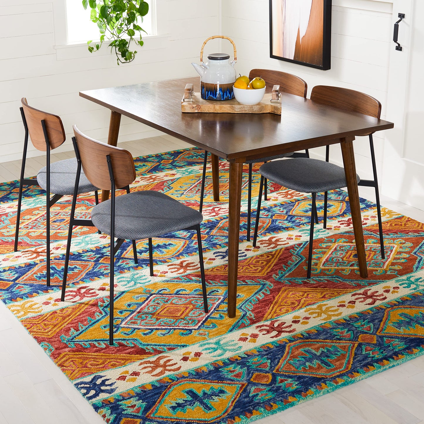SAFAVIEH Aspen Collection Area Rug - 10' x 14', Navy & Ivory, Handmade Boho Tribal Wool, Ideal for High Traffic Areas in Living Room, Bedroom (APN502A)