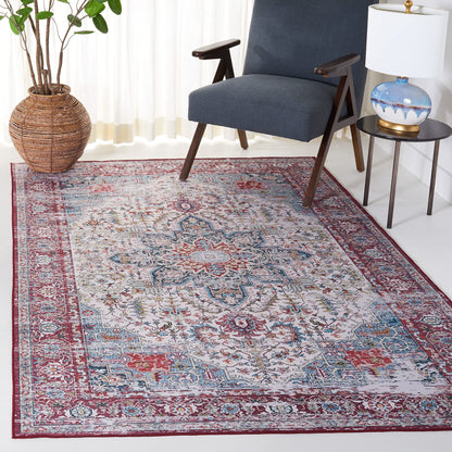 SAFAVIEH Washable Rug Tucson Collection - 4' x 6', Ivory & Red, Slip Resistant & Easy to Clean, Ideal for Foyer, Kitchen, Nursery, Office, Bedroom (TSN113A)