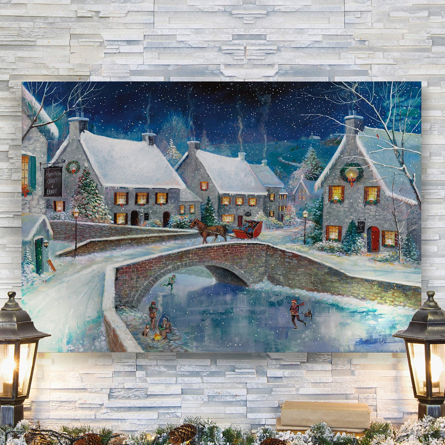 Renditions Gallery Abstract Christmas Decor for Home Snowy Warm Winter Wonderland Wall Hanging Canvas Prints for Bedroom Dining Living Room Office Home Kitchen Wall Decor - 32"X48" LT18
