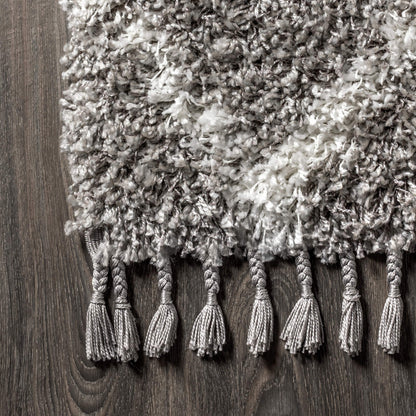 JONATHAN Y Mercer Shag Plush Tassel Gray/Ivory Indoor Area Rug, 3x5, Moroccan Geometric Trellis, Contemporary, Easy-Cleaning for Living Room, Bedroom, Kitchen, Pet Friendly, Non-Shedding (MCR102C-3)