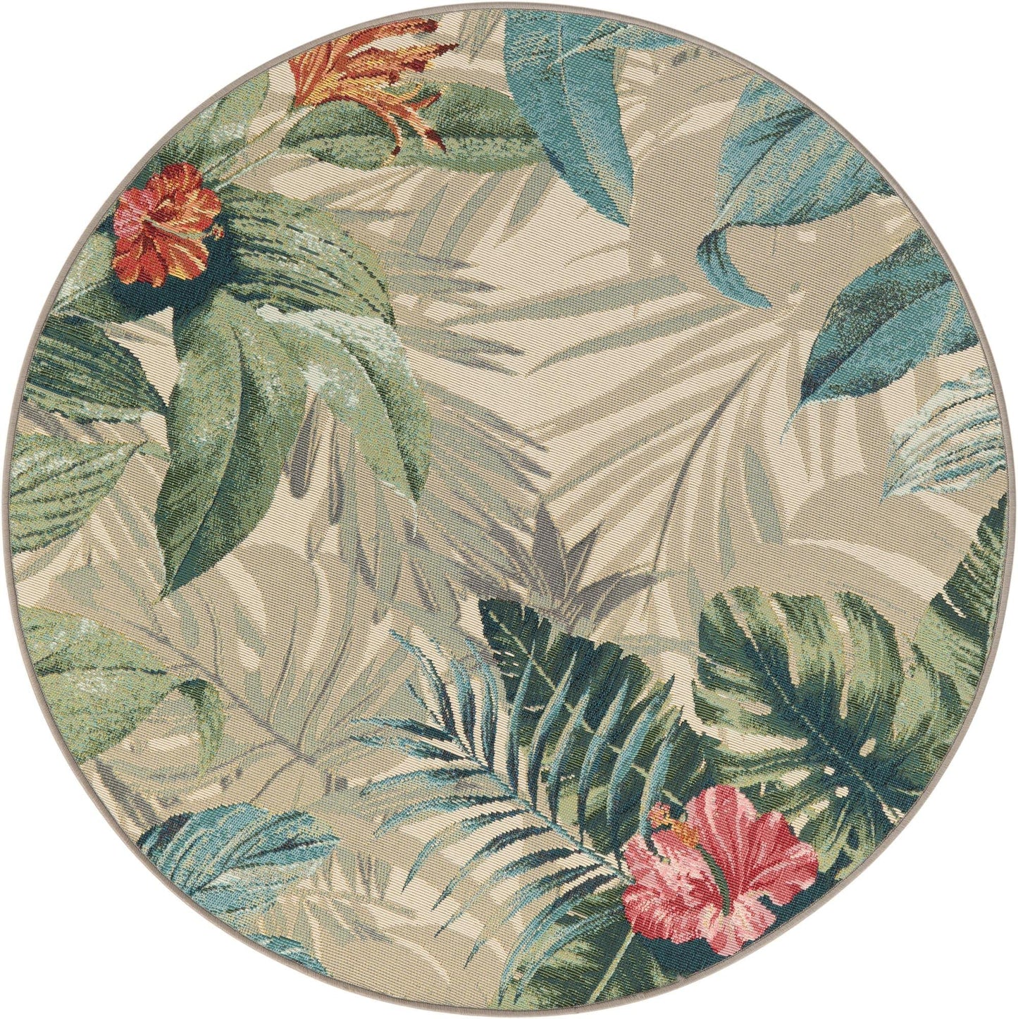 Unique Loom Outdoor Botanical Collection Area Rug - Kula (4' 1" Round, Multi/ Gray)