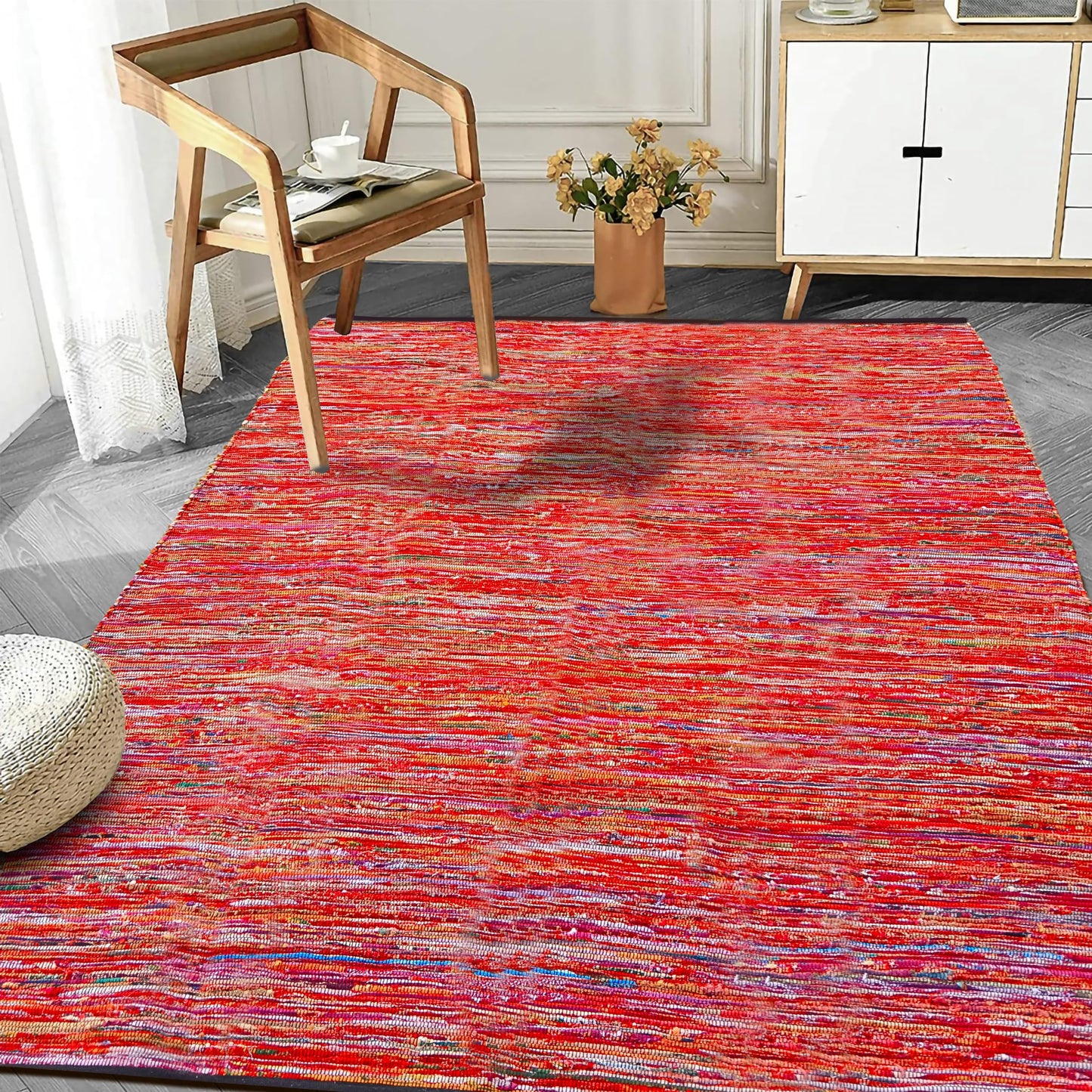 Ramanta Home Cotton Multi Color Chindi Hand Woven Rugs - 8x10 Feet Rectangle Hand Braided Bohemian Colorful Area Rug - Recycled Braided Chindi Rugs- Biodegradable Area Rugs Size 96x120 inch.