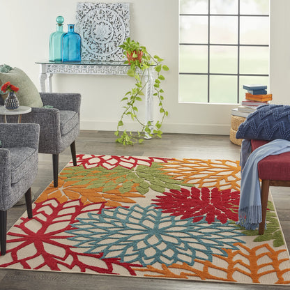 Nourison Home Aloha Indoor/Outdoor Green 5'3" x 7'5" Area Rug, Tropical, Botanical, Easy Clean, Non Shedding, Bed Room, Living Room, Dining Room, Deck, Backyard, Patio (5x7)