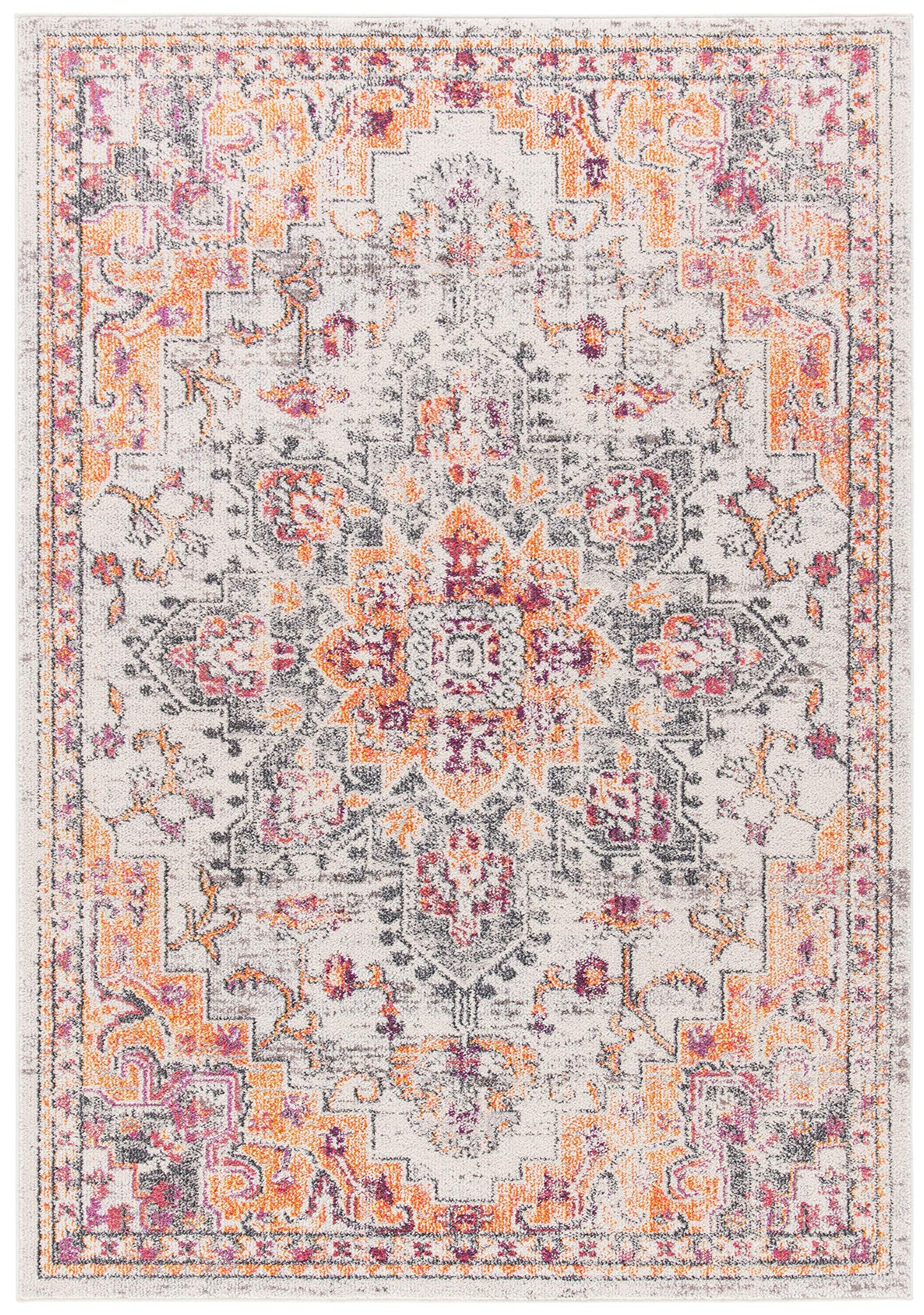SAFAVIEH Madison Collection Area Rug - 5'3" x 7'6", Beige & Orange, Boho Chic Distressed Medallion Design, Non-Shedding & Easy to Clean, Ideal for Living Room, Bedroom, Dining Space (MAD473E)