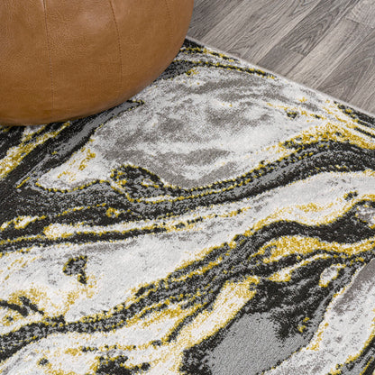 JONATHAN Y Swirl Marbled Black/Yellow Indoor Area Rug 3X5 ft, Abstract for Living Room, Bedroom, Kitchen, Office, Easy-Cleaning, High Traffic, Pet-Friendly, Non-Shedding SOR203D-3