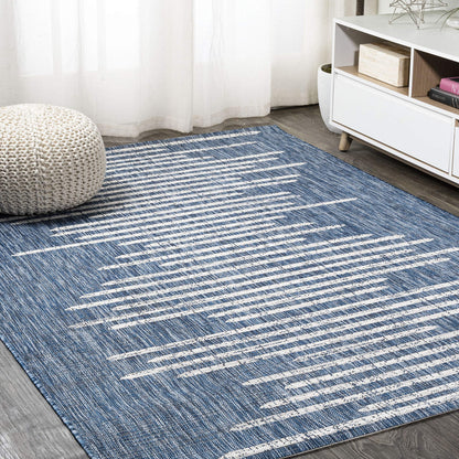 JONATHAN Y Stripe Geometric Indoor Outdoor Area Rug 8X10 Blue/Ivory, Zolak Berber for Backyard, Patio, Porch, Easy-Cleaning, High Traffic, Pet-Friendly, Non-Shedding (SMB124C-8)