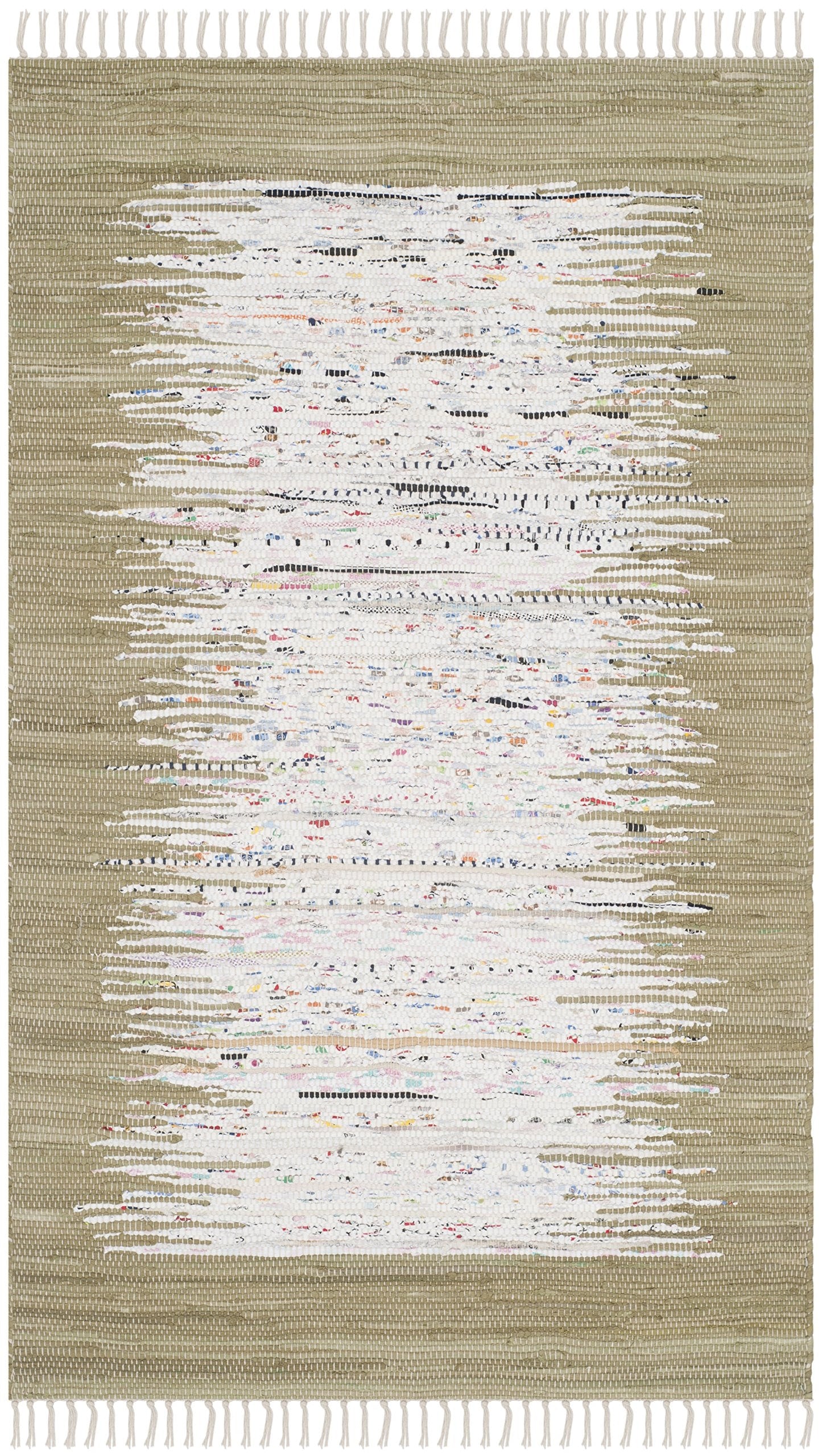 SAFAVIEH Montauk Collection Accent Rug - 3' x 5', Ivory & Olive, Handmade Stripe Fringe Cotton, Ideal for High Traffic Areas in Entryway, Living Room, Bedroom (MTK711K)