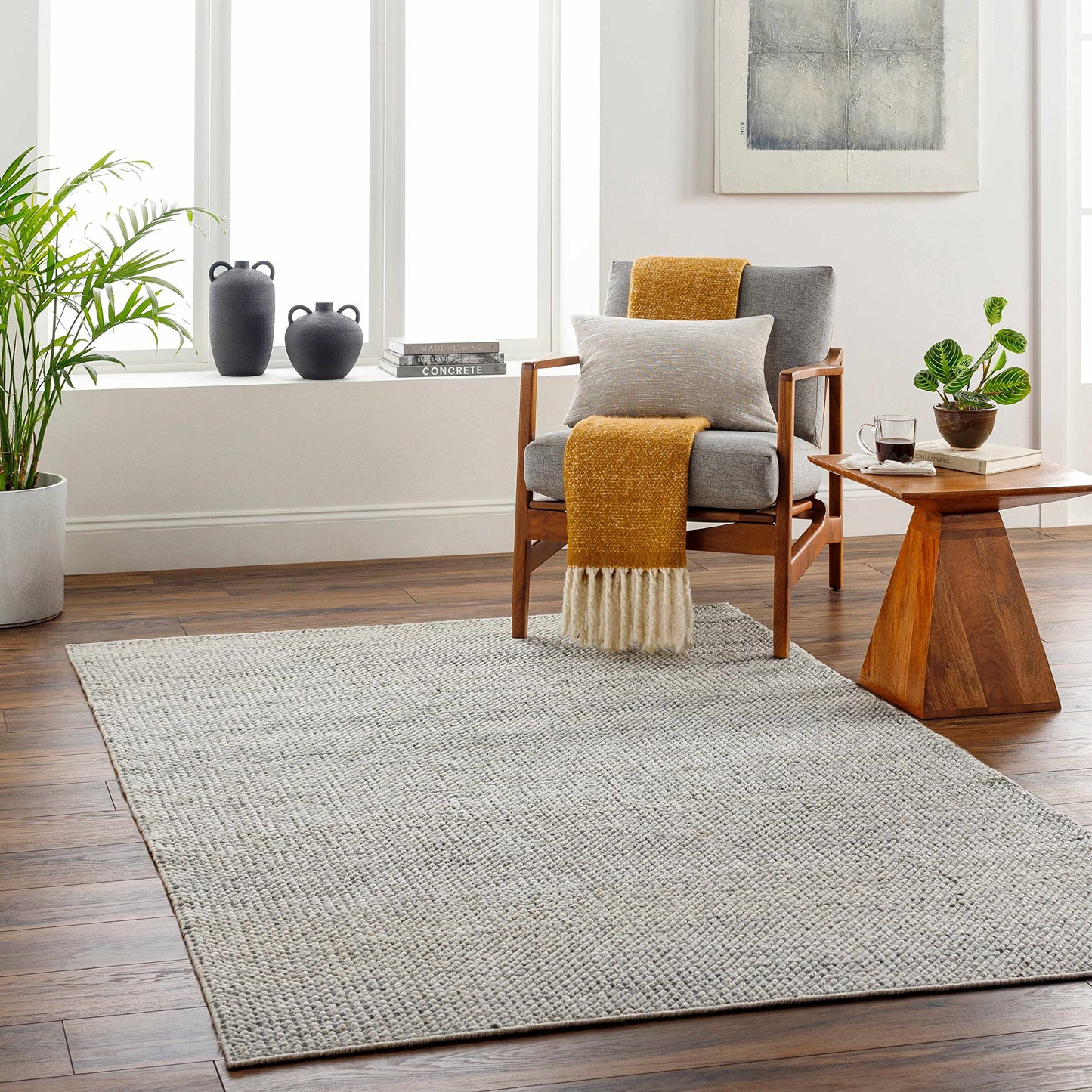 Hauteloom Alfie Recycled Material Living Room, Bedroom Area Rug - Contemporary - Light Gray, Cloud Gray, Eggplant - 2' x 3'