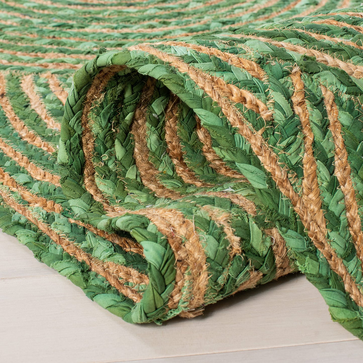 SAFAVIEH Cape Cod Collection Runner Rug - 2'3" x 8', Green & Natural, Handmade Boho Braided Circles Jute & Cotton, Ideal for High Traffic Areas in Living Room, Bedroom (CAP203Y)