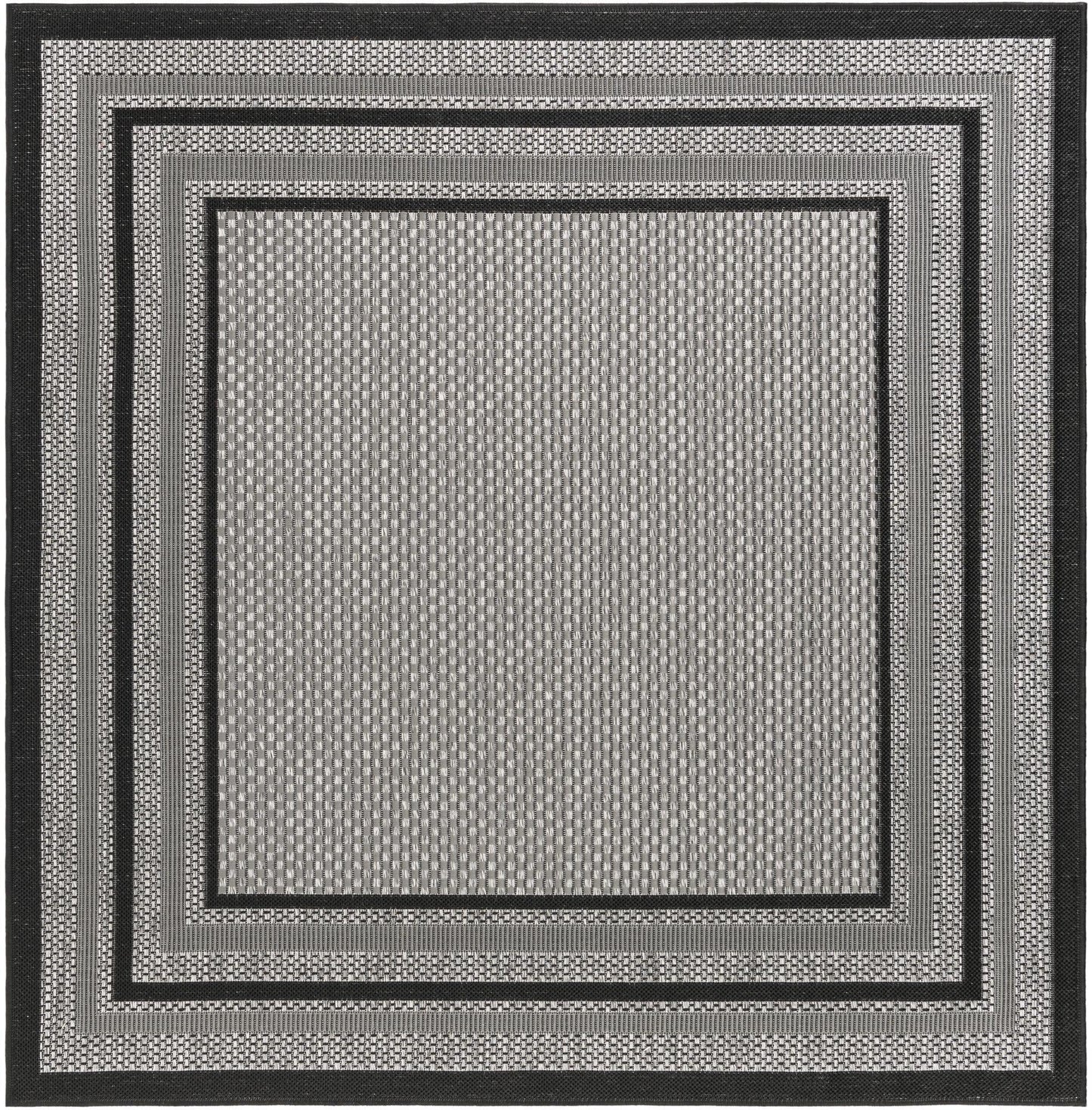 Unique Loom Outdoor Border Collection Area Rug - Multi Border (5' 3" Square Gray/Black)