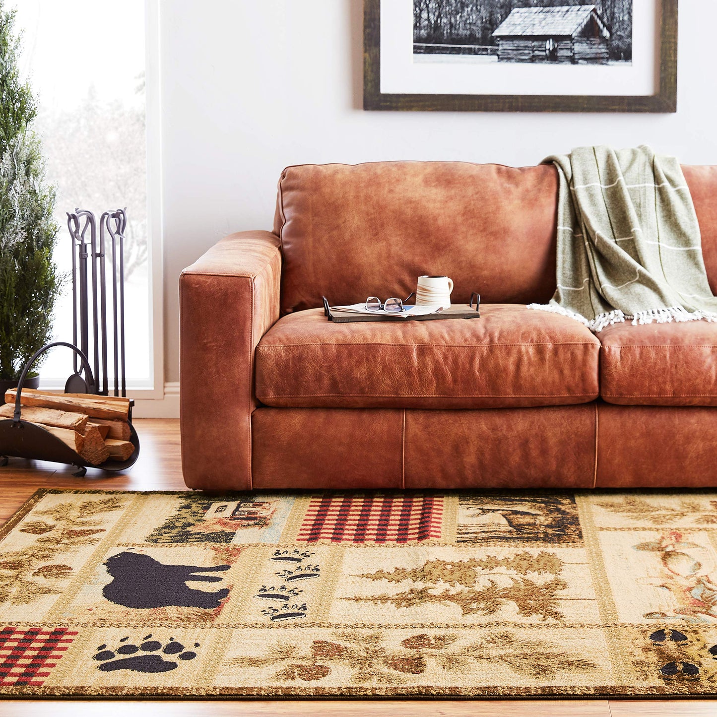 Rustic Lodge Forest Cabin Area Rug, 5'3x7'3