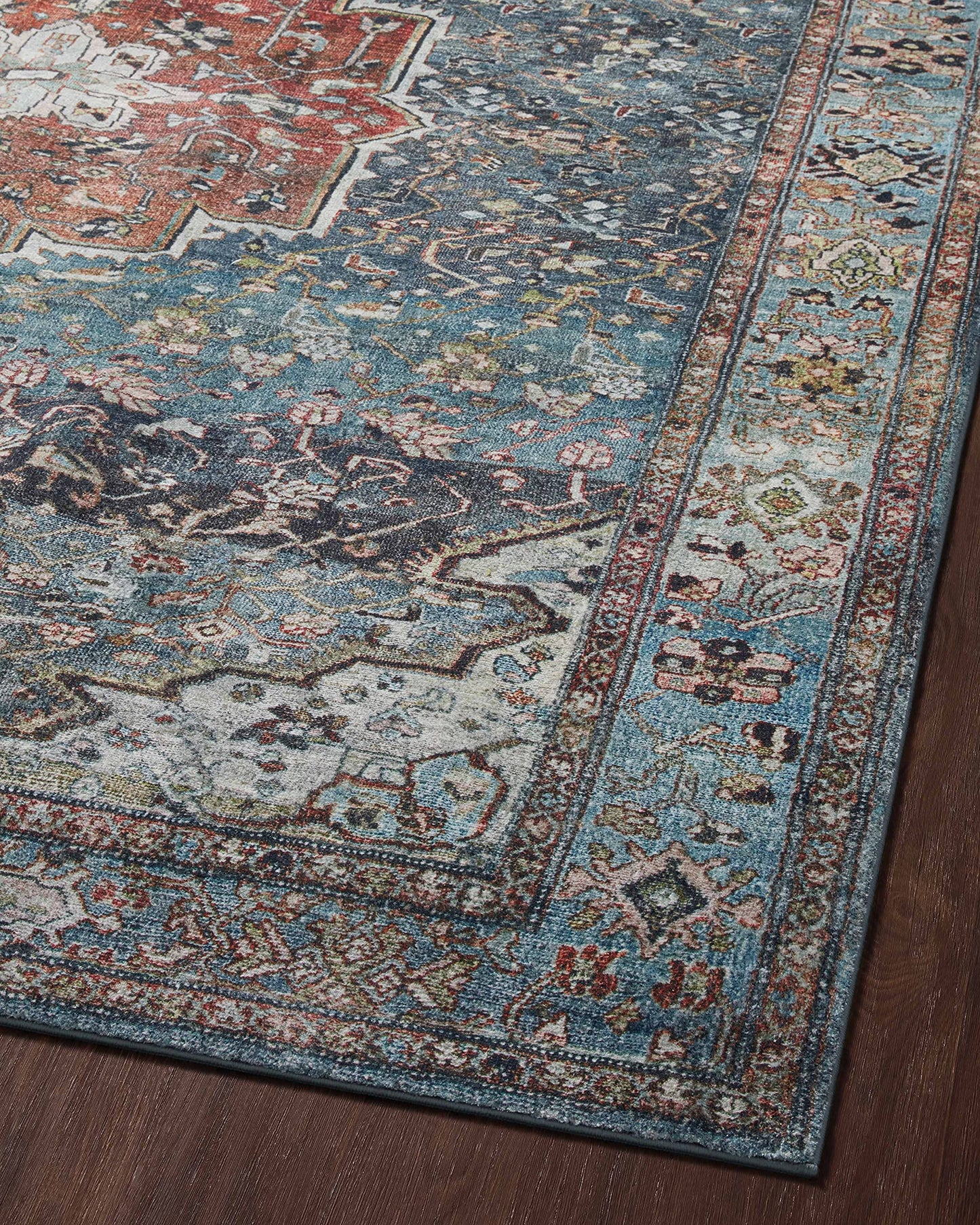 Loloi Margot Collection MAT-05 Ocean/Brick 2'-6" x 7'-6" Runner Rug feat. CloudPile, No-Shed Easy Clean Large Patterned Area Rug for Living Room, Bedroom, Dining Area